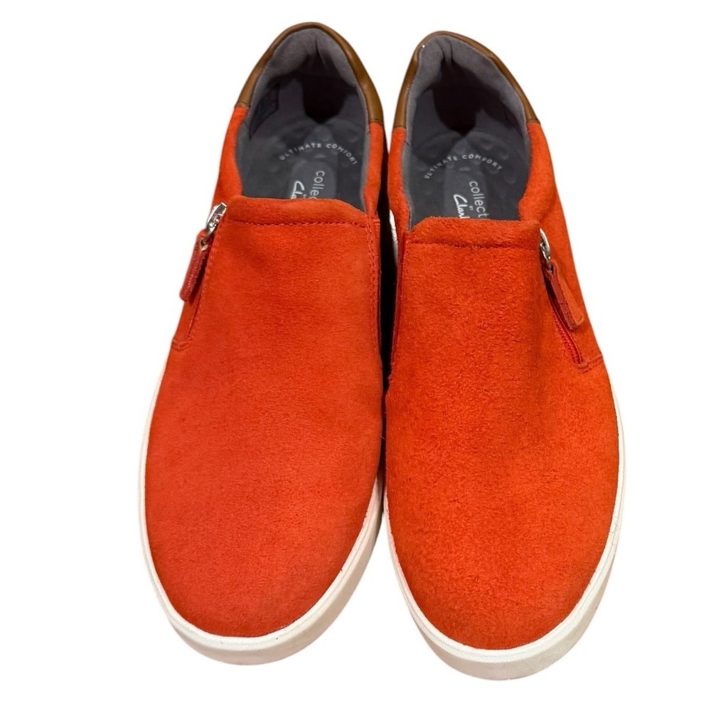 Clarks Collection Layton step Zip Orange Suede Slip On Sneakers Shoes Womens 10